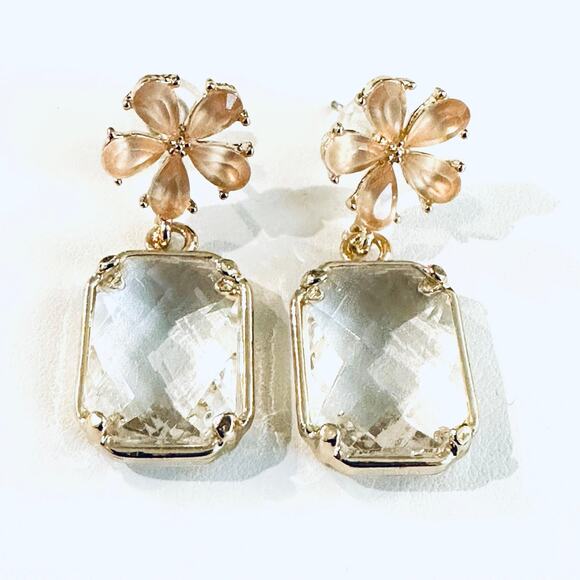 Gold Flower Crystal Drop Earrings - Picture 1 of 2